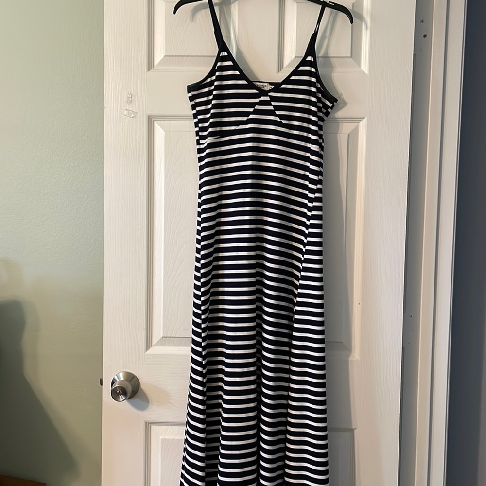 Lili Sidonio Long Navy & White Striped Dress